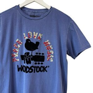 Woodstock  X Lucky Brand T Shirt Blue Size XS Embroidered Peace Love Music EUC